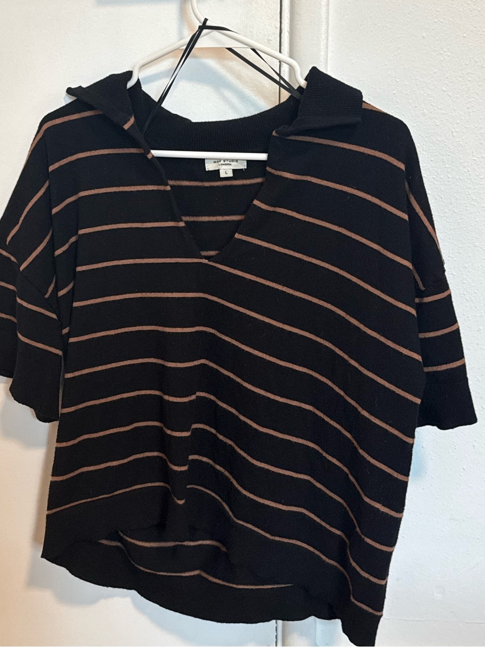 Max Studio Johnny Collar Stripe Knit Polo Sweater size large